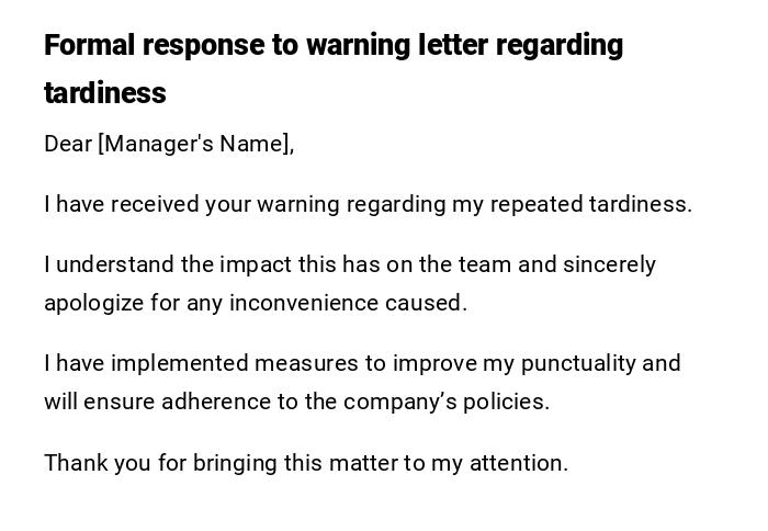 Formal response to warning letter regarding tardiness