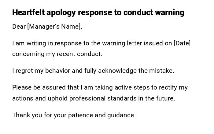 Heartfelt apology response to conduct warning