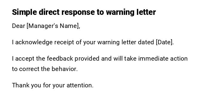Simple direct response to warning letter