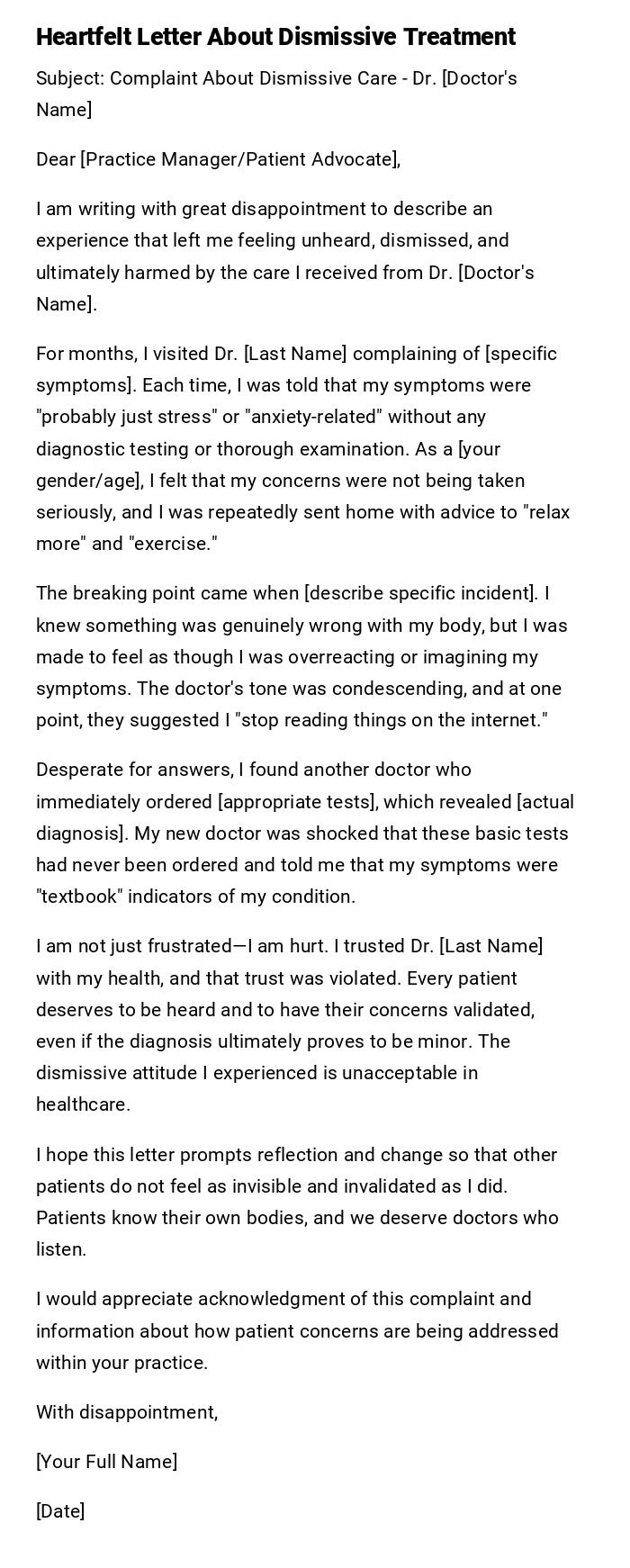Heartfelt Letter About Dismissive Treatment Heartfelt Letter About Dismissive Treatment