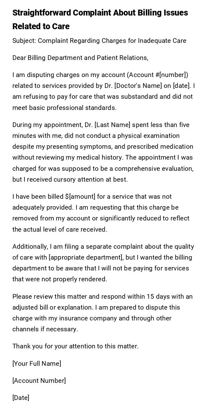 Straightforward Complaint About Billing Issues Related to Care Straightforward Complaint About Billing Issues Related to Care