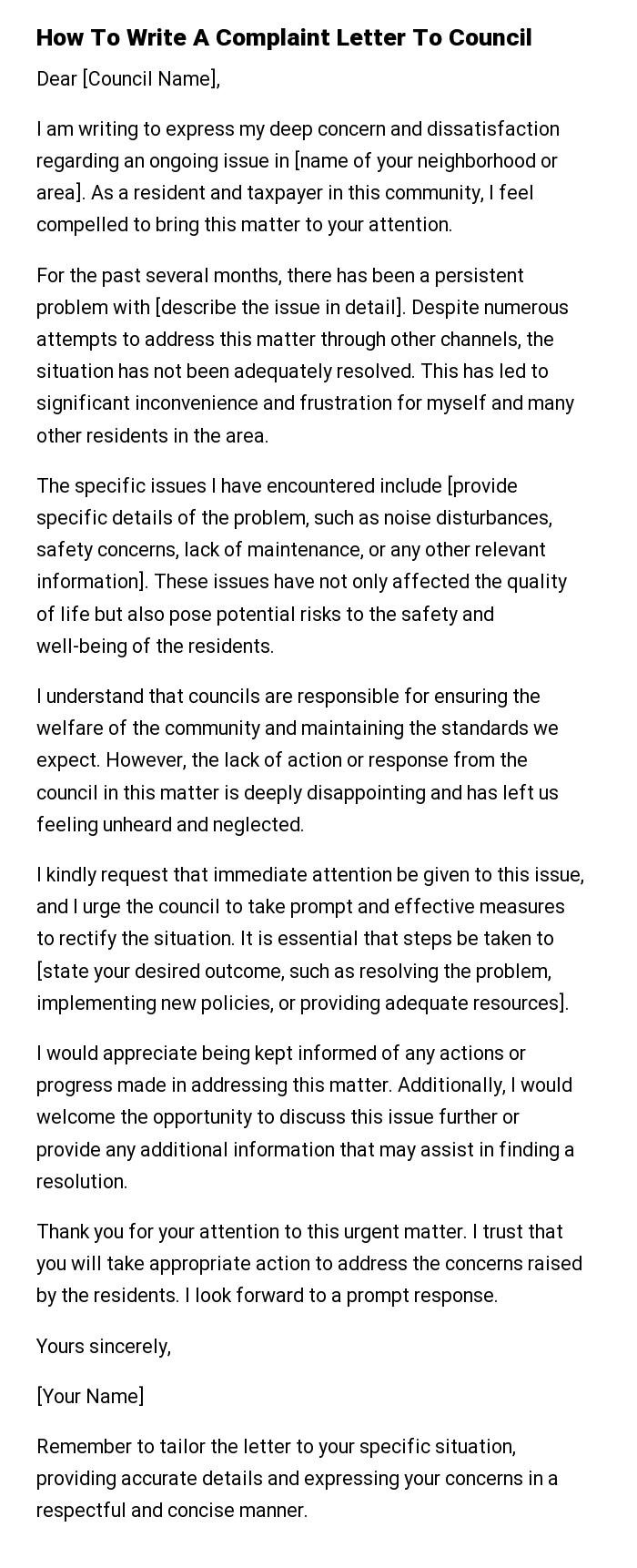 How To Write A Complaint Letter To Council