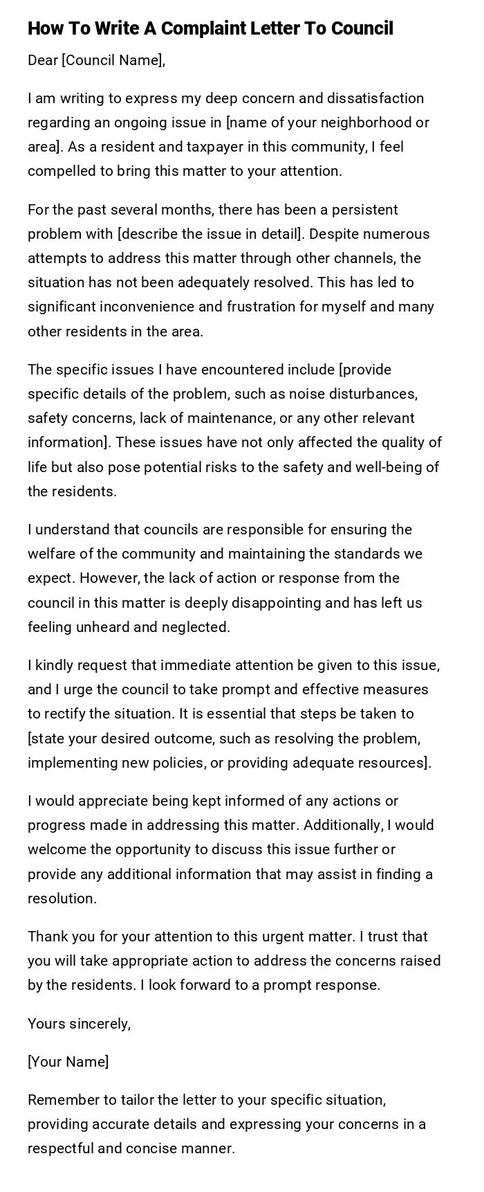 How To Write A Complaint Letter To Council