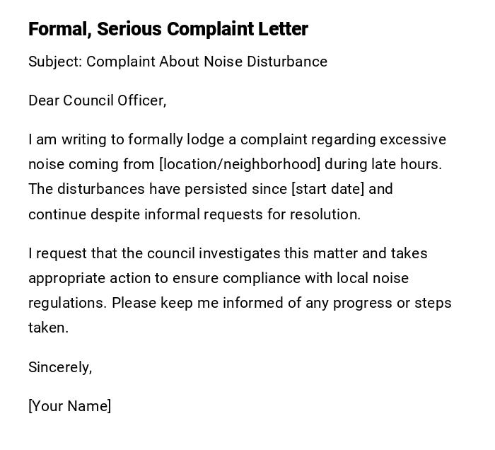 Formal, Serious Complaint Letter