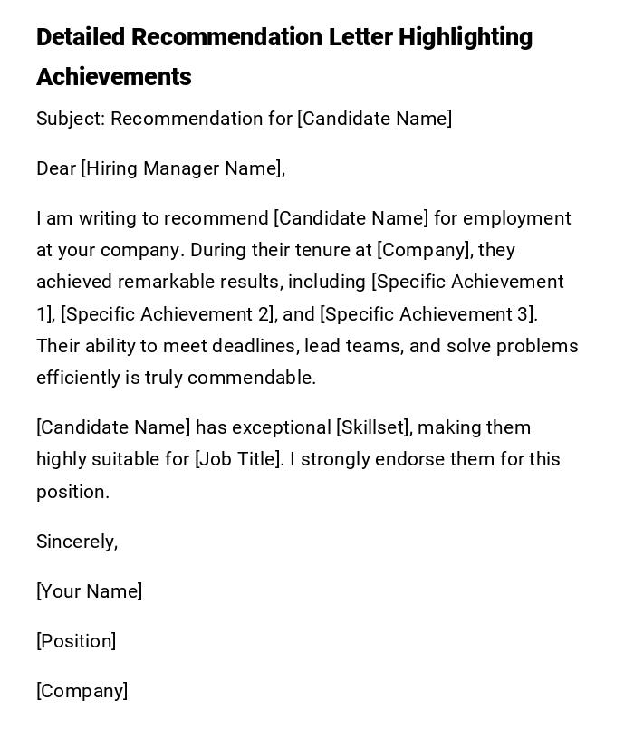 Detailed Recommendation Letter Highlighting Achievements Detailed Recommendation Letter Highlighting Achievements