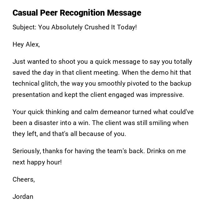 Casual Peer Recognition Message Casual Peer Recognition Message