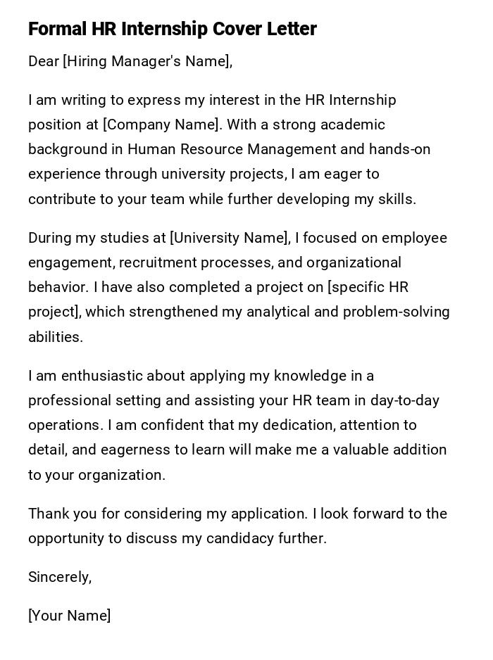 Formal HR Internship Cover Letter Formal HR Internship Cover Letter