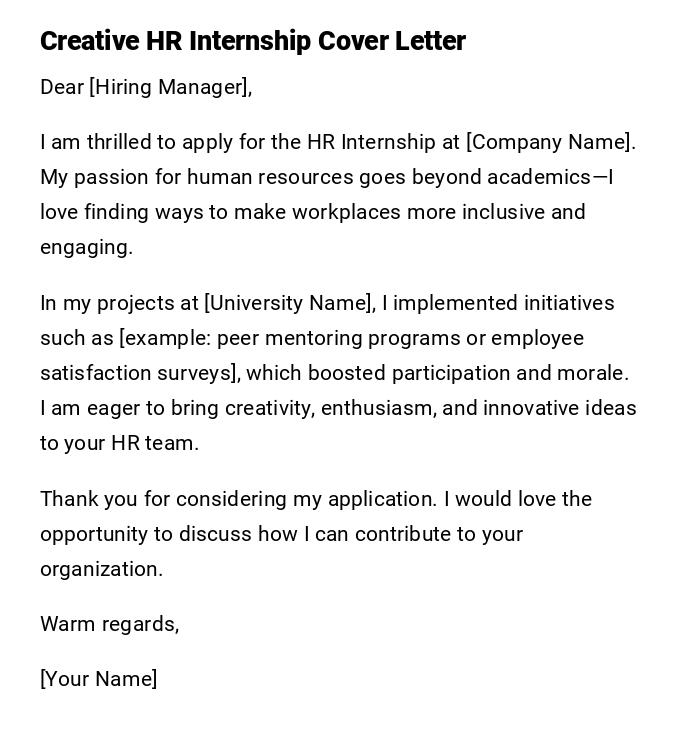 Creative HR Internship Cover Letter Creative HR Internship Cover Letter