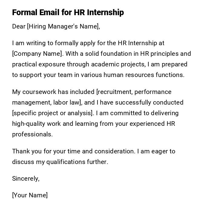 Formal Email for HR Internship Formal Email for HR Internship