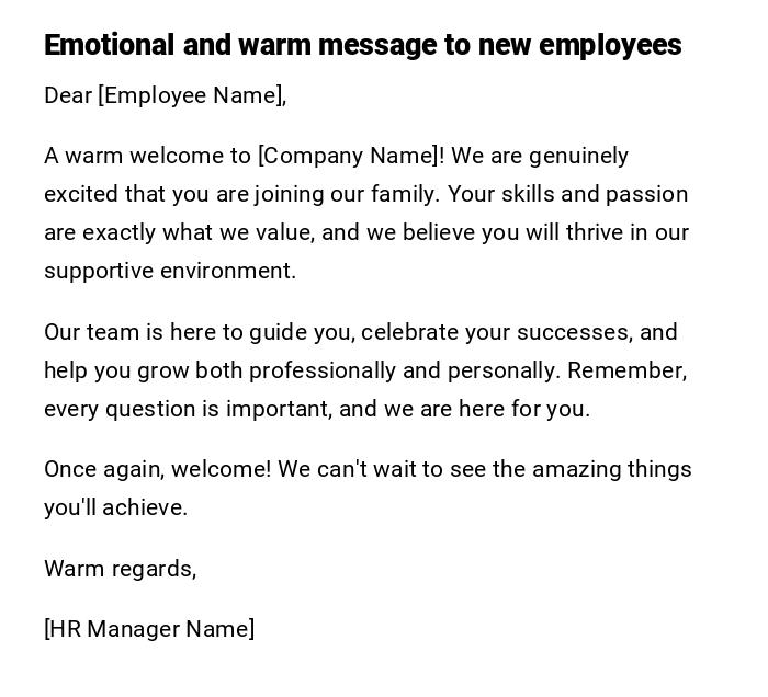 Emotional and warm message to new employees Emotional and warm message to new employees