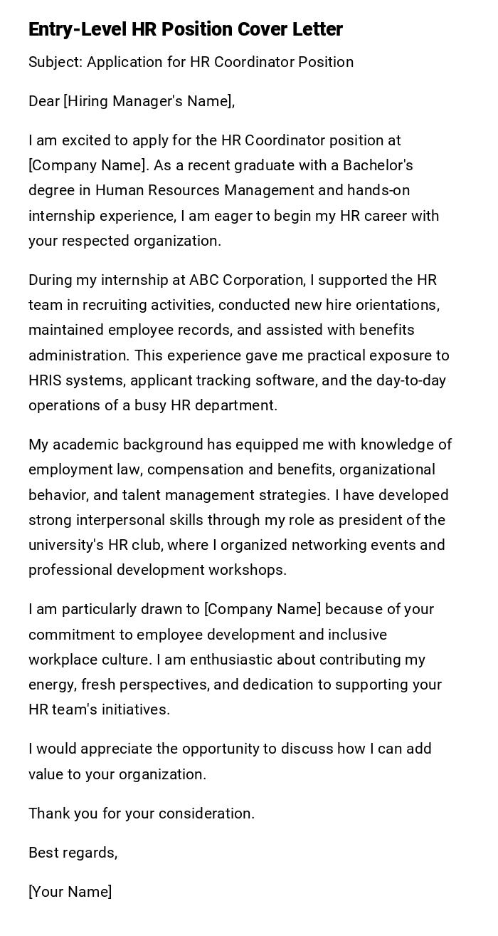Entry-Level HR Position Cover Letter Entry-Level HR Position Cover Letter