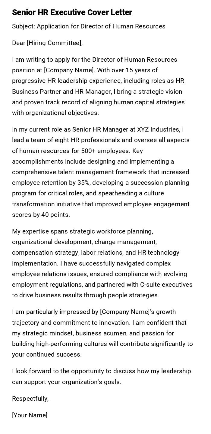 Senior HR Executive Cover Letter Senior HR Executive Cover Letter