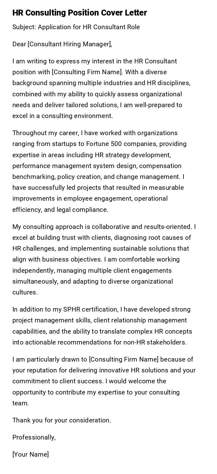 HR Consulting Position Cover Letter HR Consulting Position Cover Letter