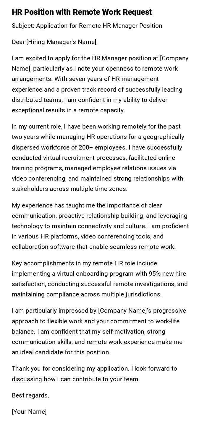 HR Position with Remote Work Request HR Position with Remote Work Request