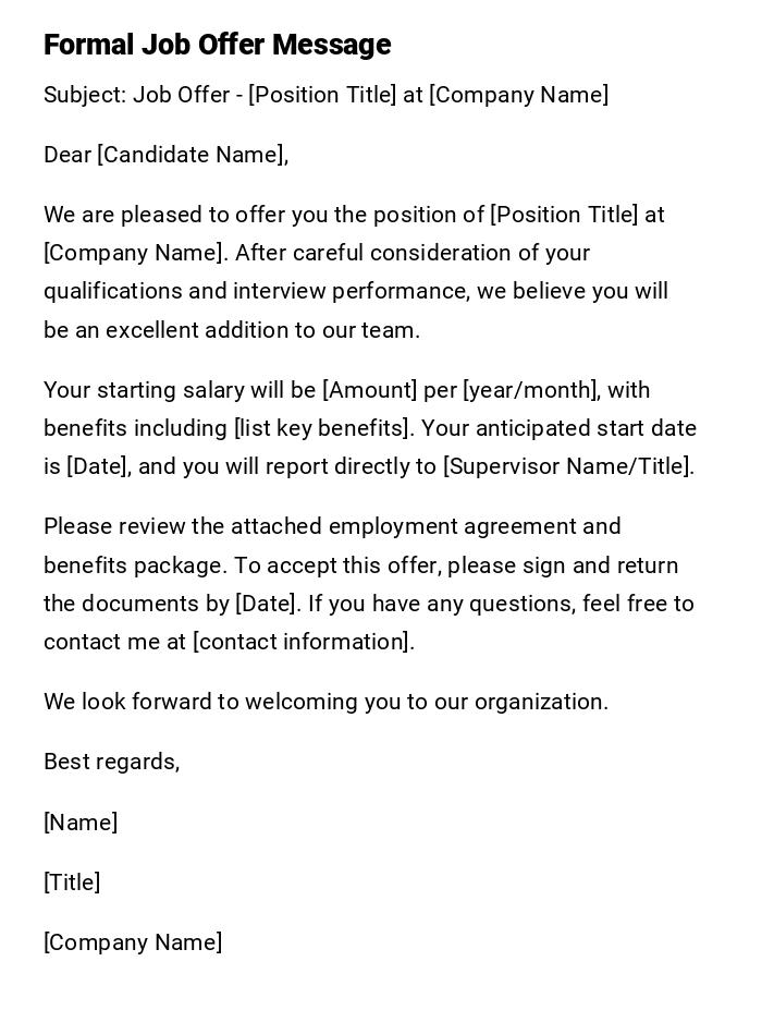 Formal Job Offer Message Formal Job Offer Message