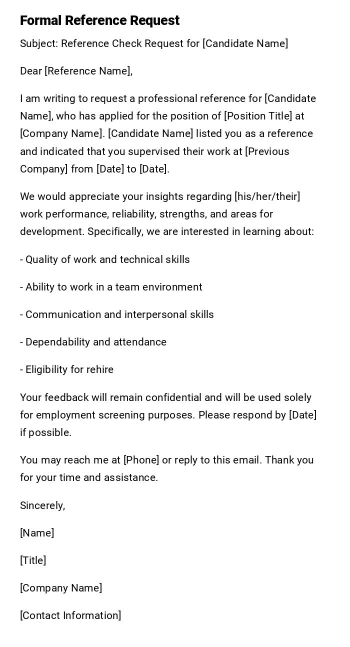 Formal Reference Request Formal Reference Request