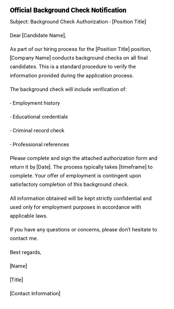 Official Background Check Notification Official Background Check Notification