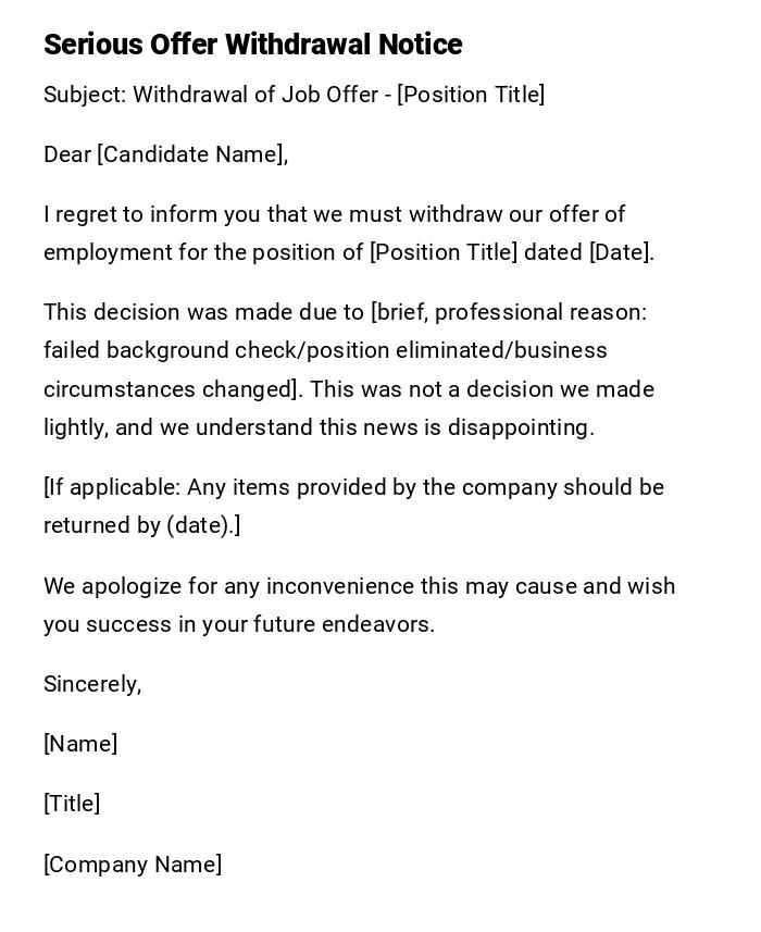 Serious Offer Withdrawal Notice Serious Offer Withdrawal Notice