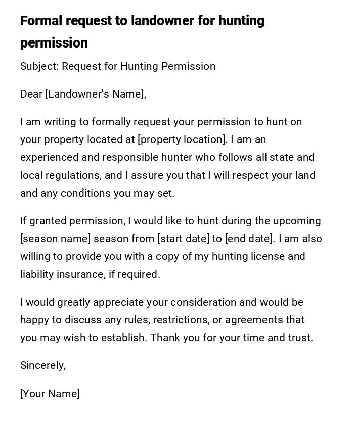 Formal request to landowner for hunting permission Formal request to landowner for hunting permission