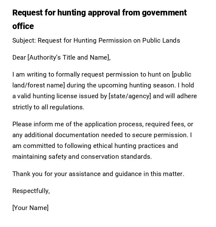 Request for hunting approval from government office Request for hunting approval from government office