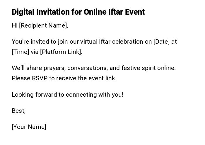 Digital Invitation for Online Iftar Event