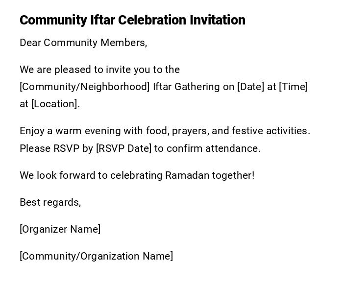 Community Iftar Celebration Invitation