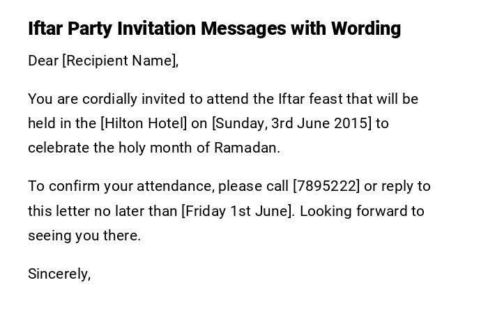 Iftar Party Invitation Messages with Wording