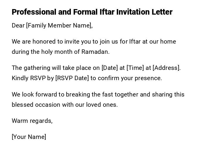 Professional and Formal Iftar Invitation Letter