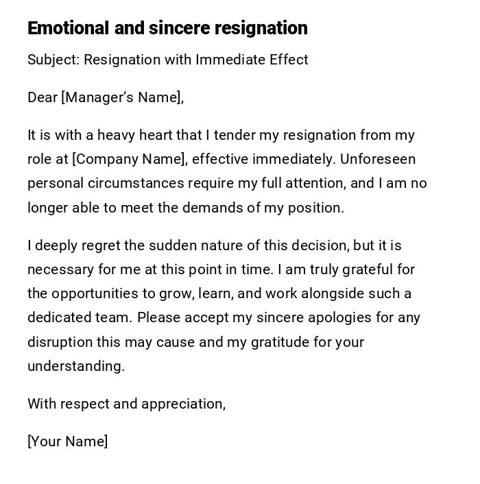 Emotional and sincere resignation Emotional and sincere resignation