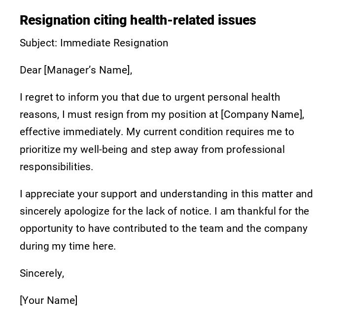 Resignation citing health-related issues Resignation citing health-related issues