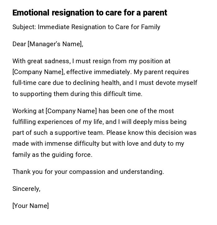 Emotional resignation to care for a parent