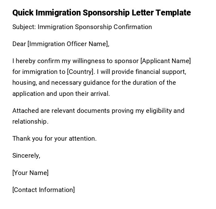 Quick Immigration Sponsorship Letter Template Quick Immigration Sponsorship Letter Template
