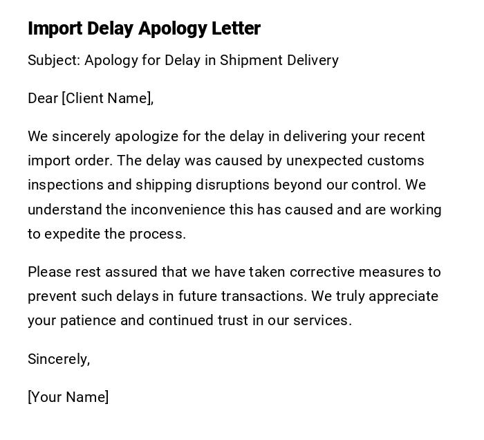 Import Delay Apology Letter Import Delay Apology Letter