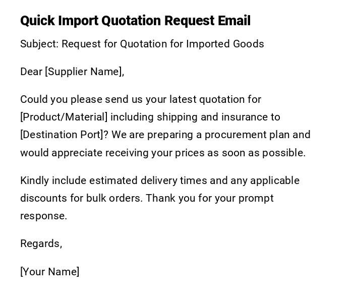 Quick Import Quotation Request Email Quick Import Quotation Request Email
