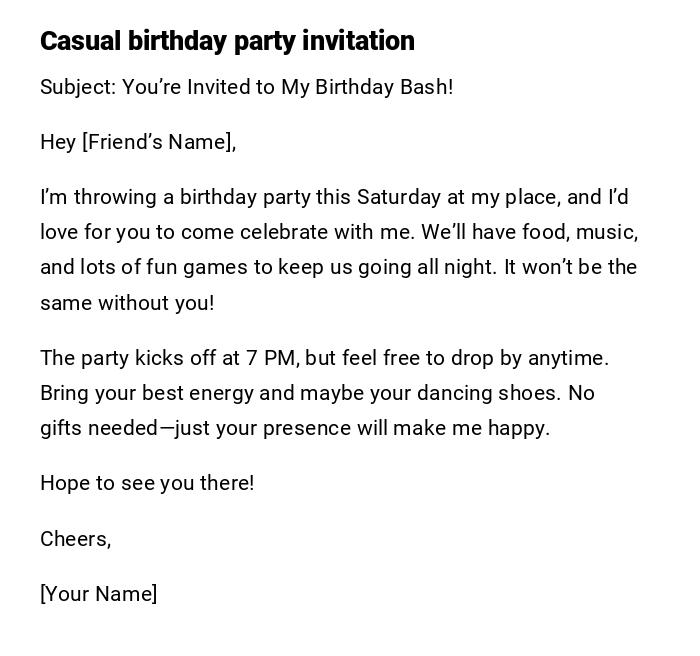 Casual birthday party invitation Casual birthday party invitation