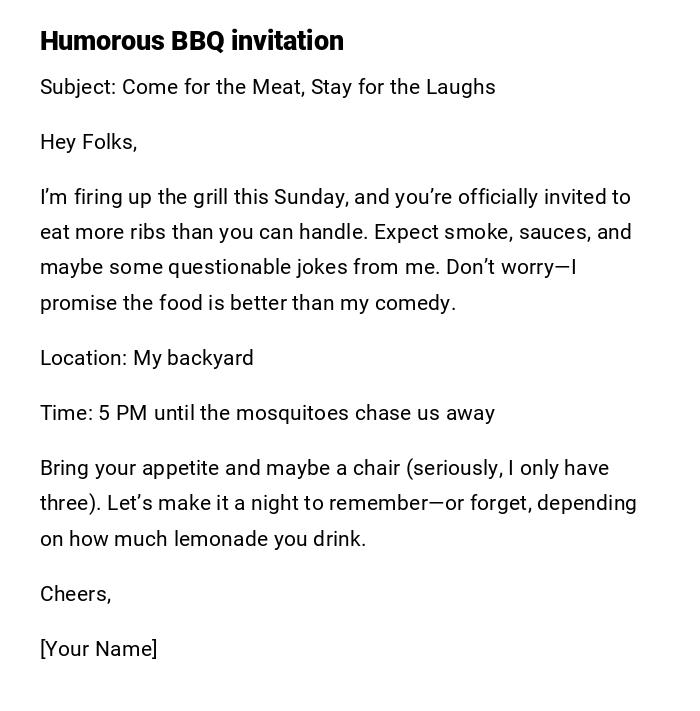 Humorous BBQ invitation Humorous BBQ invitation