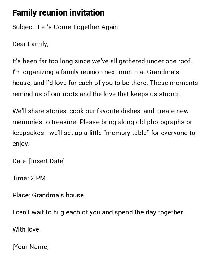 Family reunion invitation Family reunion invitation