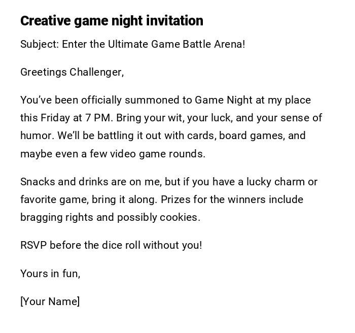 Creative game night invitation Creative game night invitation