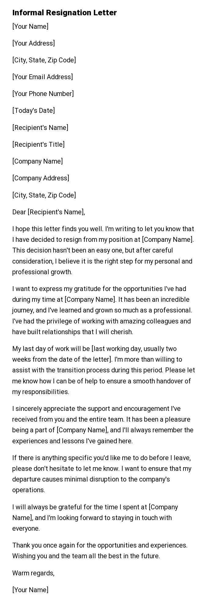 Informal Resignation Letter