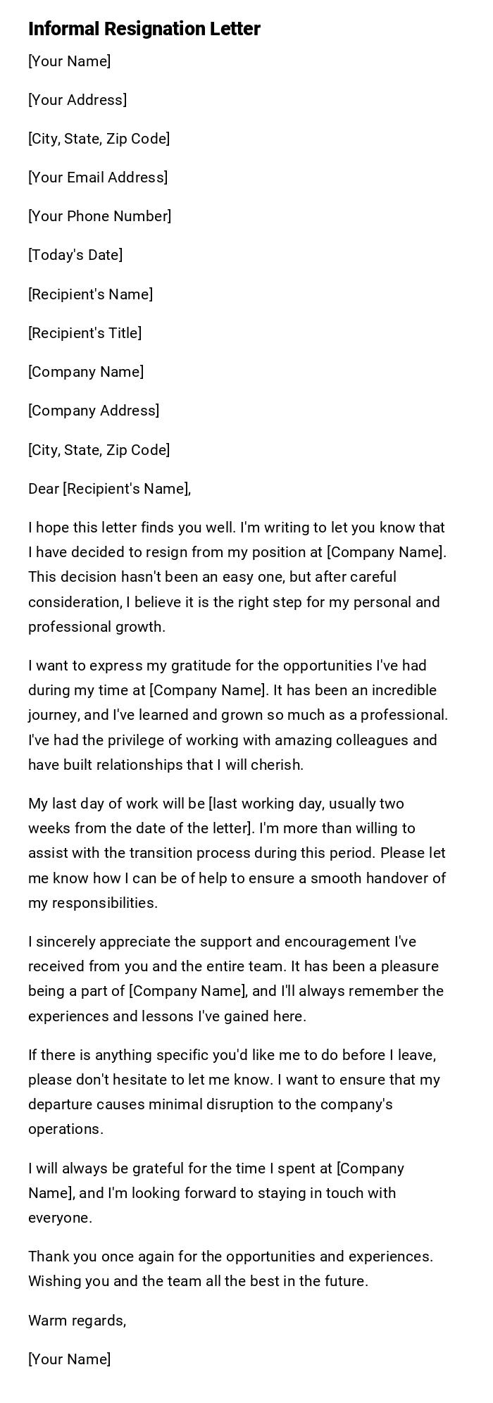 Informal Resignation Letter