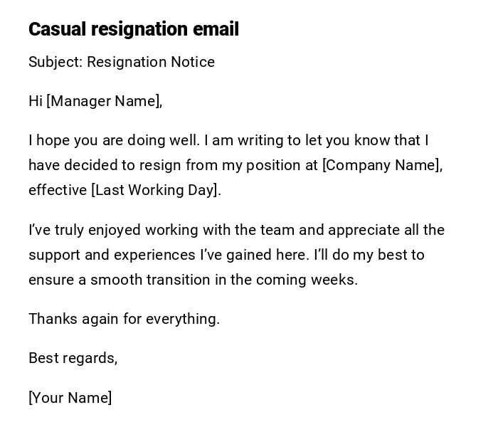Casual resignation email