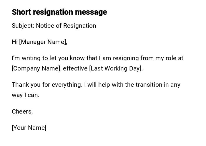 Short resignation message