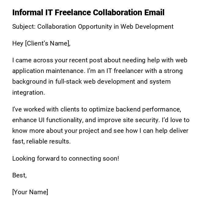 Informal IT Freelance Collaboration Email Informal IT Freelance Collaboration Email