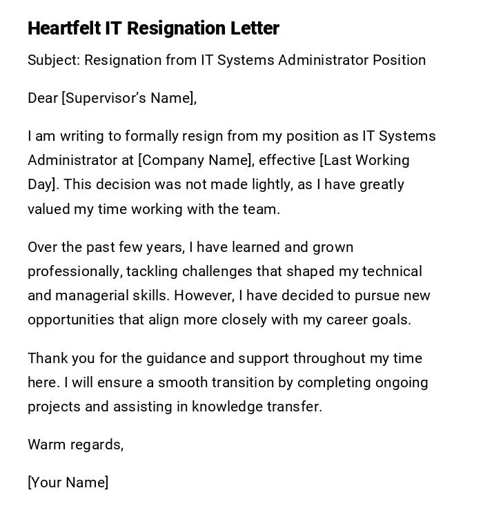 Heartfelt IT Resignation Letter Heartfelt IT Resignation Letter