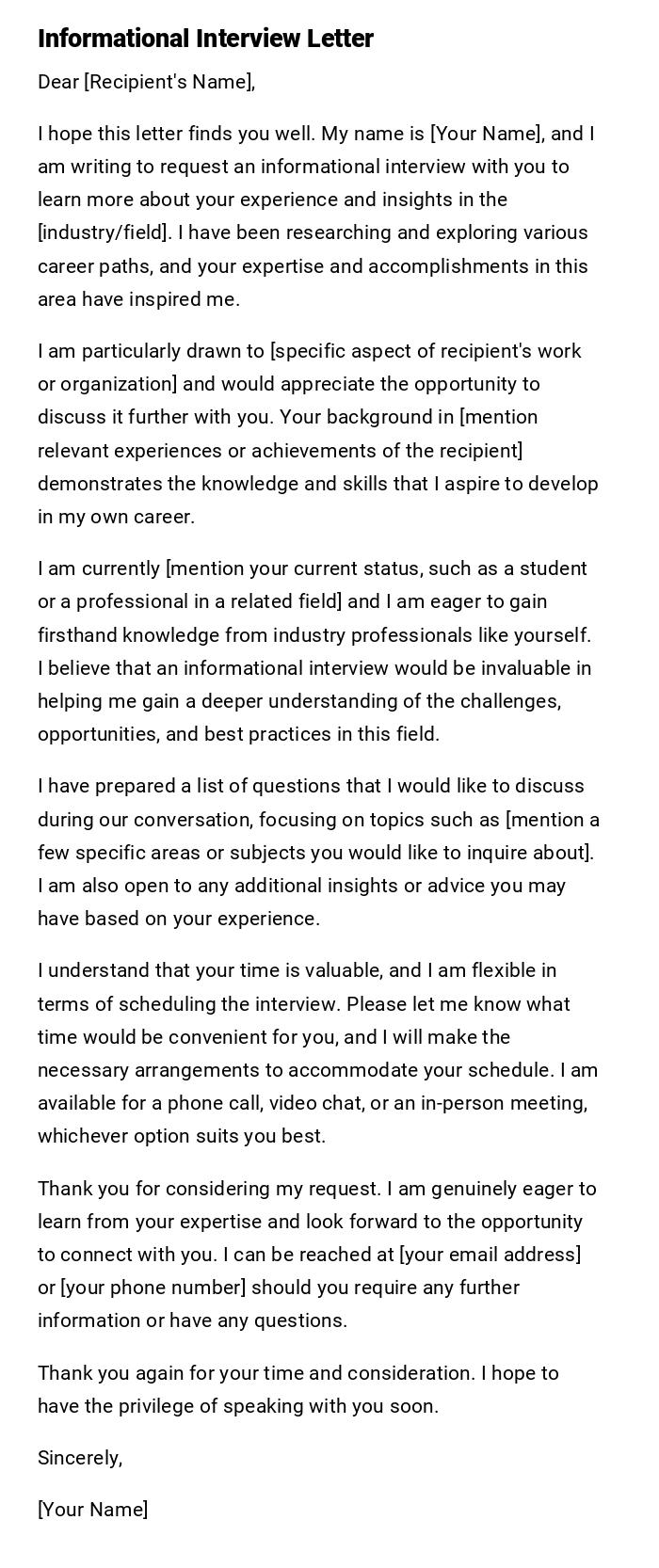 Informational Interview Letter