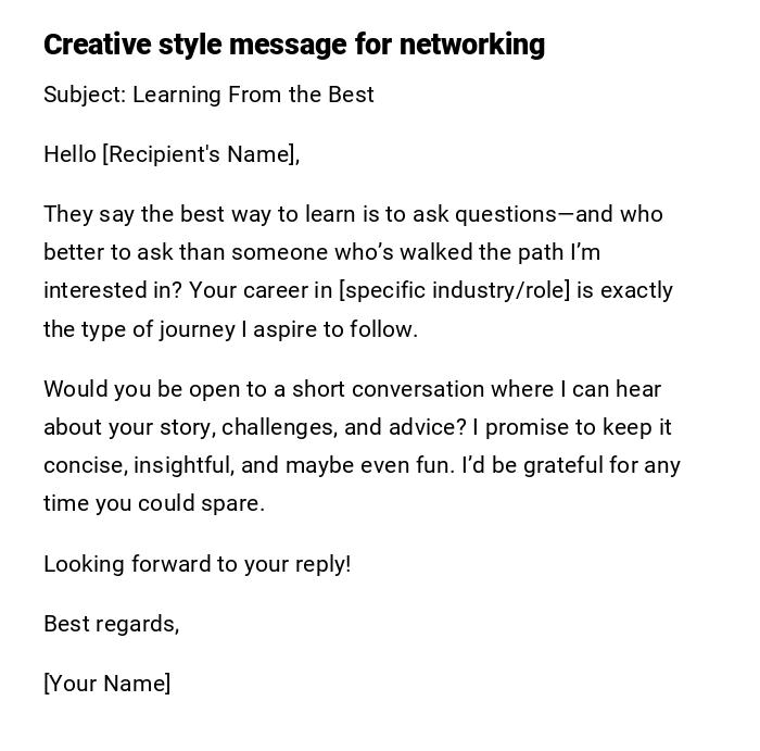 Creative style message for networking Creative style message for networking