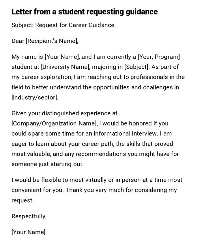 Letter from a student requesting guidance Letter from a student requesting guidance
