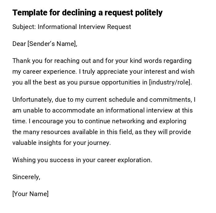 Template for declining a request politely Template for declining a request politely