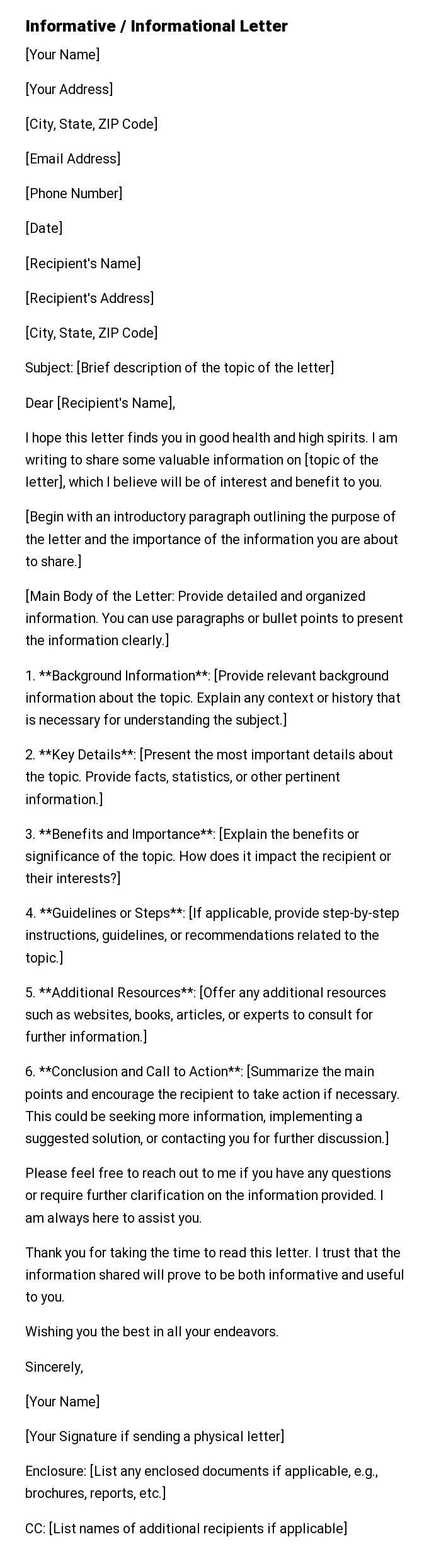 Informative / Informational Letter