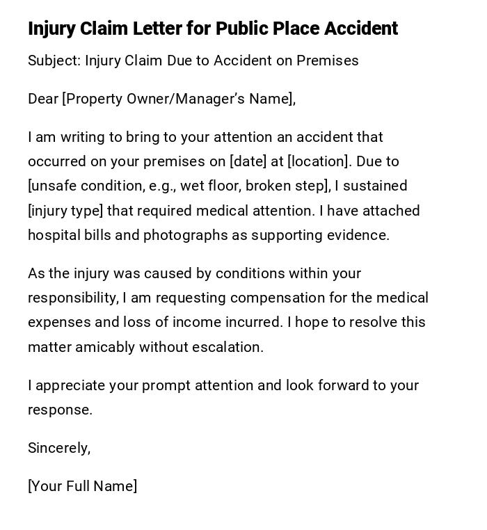 Injury Claim Letter for Public Place Accident